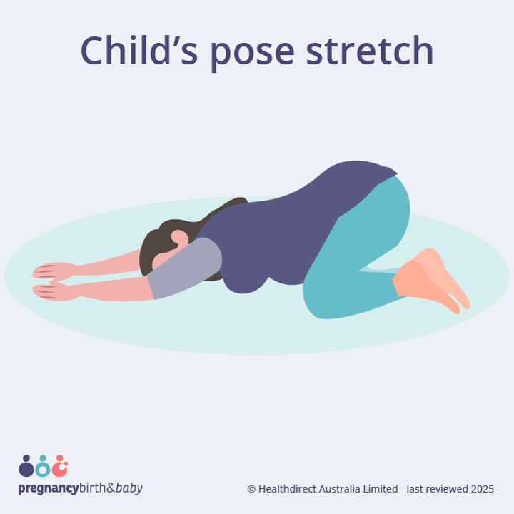 Illustration of a pregnant person doing the child's pose stretch.
