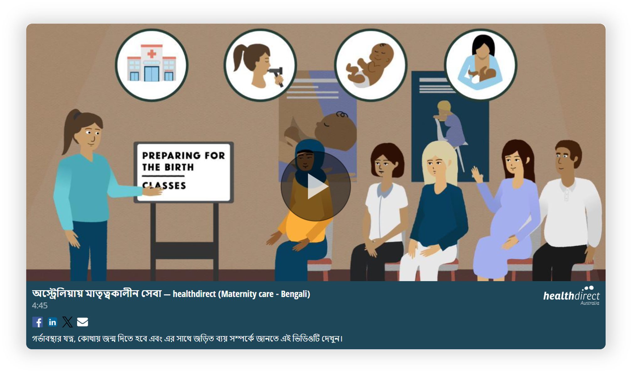The bengali translation of the Maternity care video by Pregnancy birth and baby